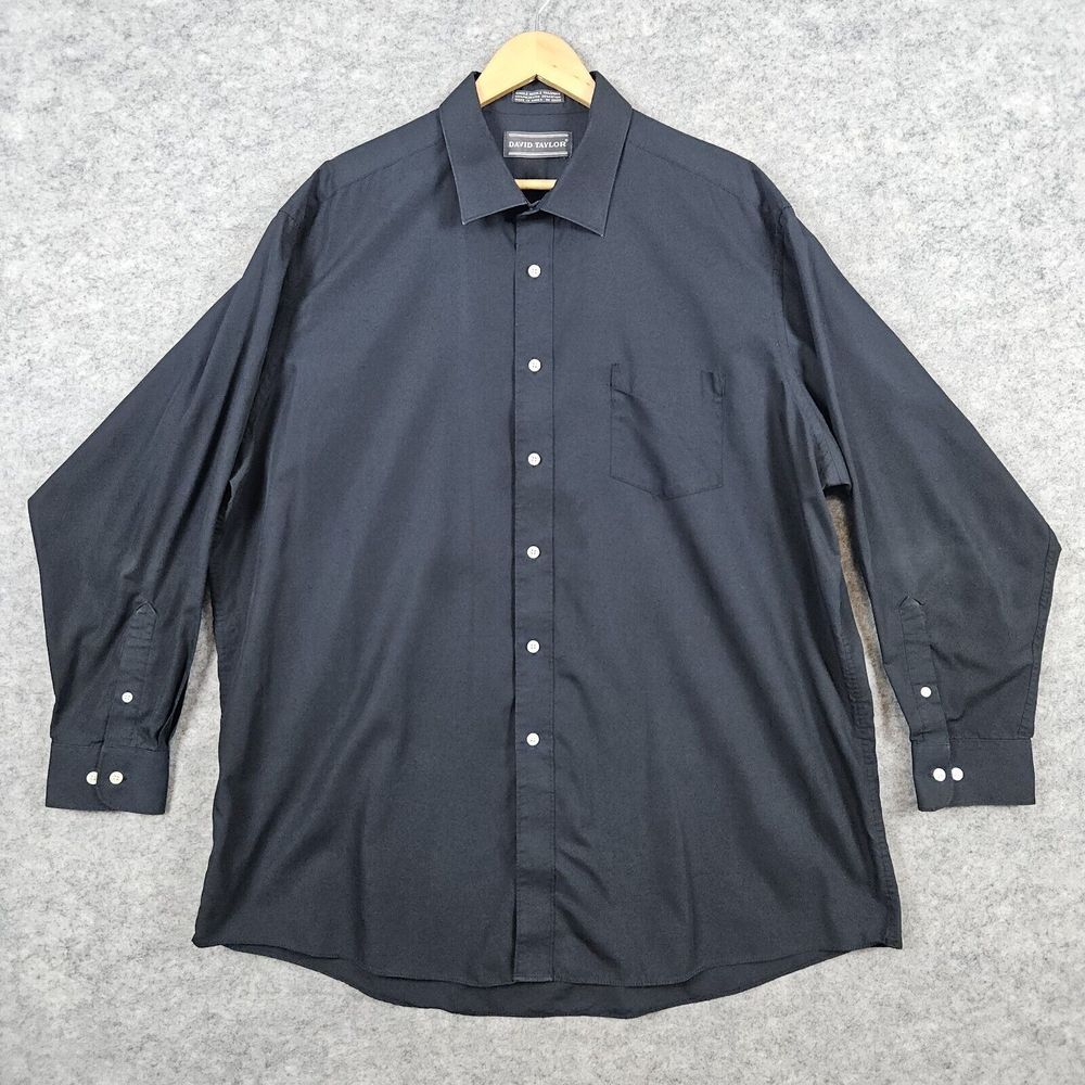 David Taylor Men's Black Dress Shirt Size 18 1/2 34/35 Single Needle Tailoring
